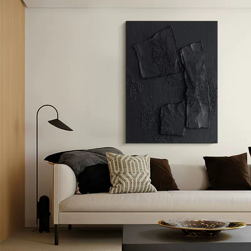 Large Black 3D Abstract Art Wabi-Sabi Wall Art Textured Wall Art Minimalist Canvas Paintings