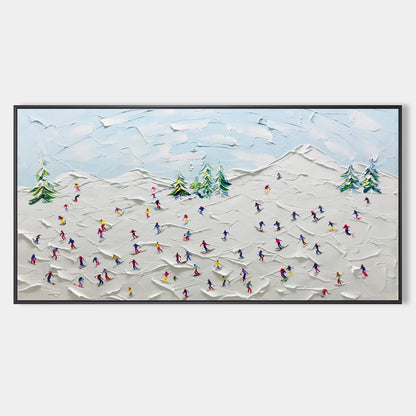 Large Snow Mountain Skier 3D Canvas Painting Snow Mountain Landscape Texture Wall Art Snow Painting