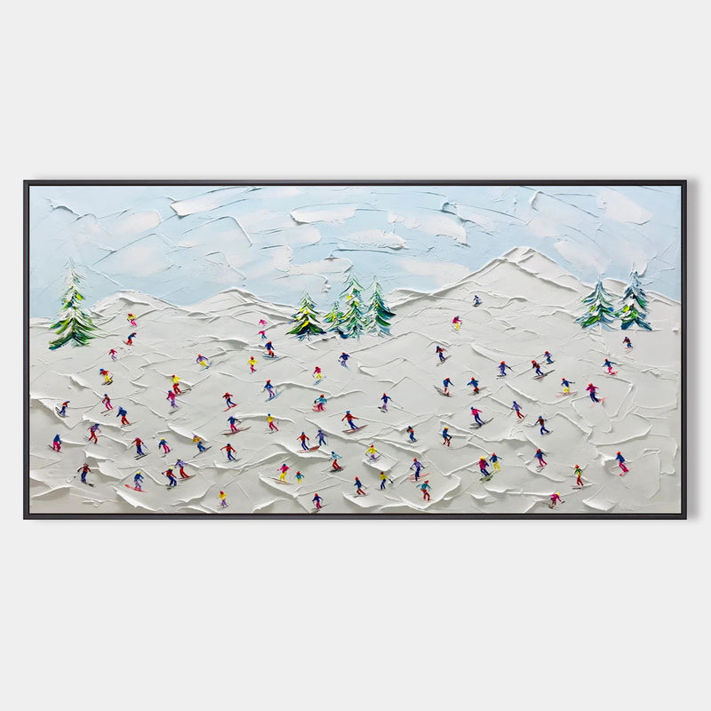 Large Snow Mountain Skier 3D Canvas Painting Snow Mountain Landscape Texture Wall Art Snow Painting