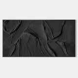 Panoramic Black 3D Abstract Painting Large Black Textured Wall Art Modern Minimalist Black Abstract Canvas Art