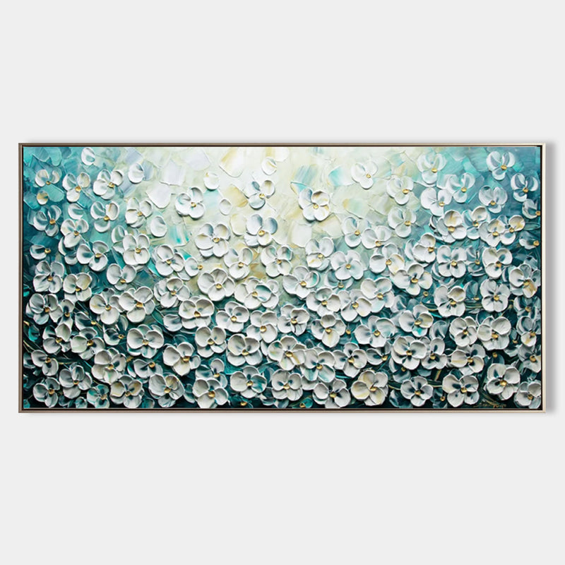 Panoramic 3D Flower Oil Painting Large Living Room Flower Textured Wall Art Flower Plaster Art