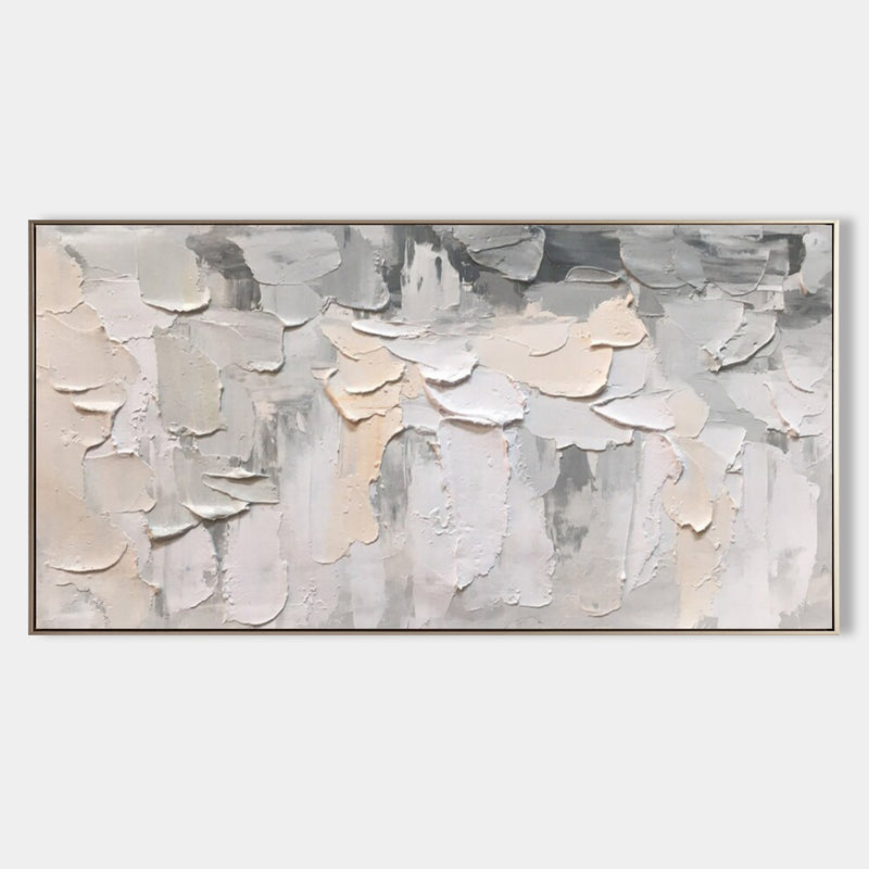 Oversized Horizontal Gray and Beige 3D Abstract Canvas Art Wabi-Sabi Wall Art Textured Wall Painting