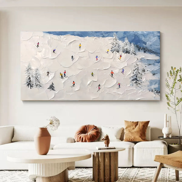 Original Ski Sport Painting on Canvas Custom Painting Plaster Wall Art Personalized Gift Skier on Snowy Mountain Art White Snow Skiing Art