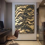 Gold and black Abstract Oil Painting Gold 3D Textured Acrylic Canvas Art Large luxury home decoration painting