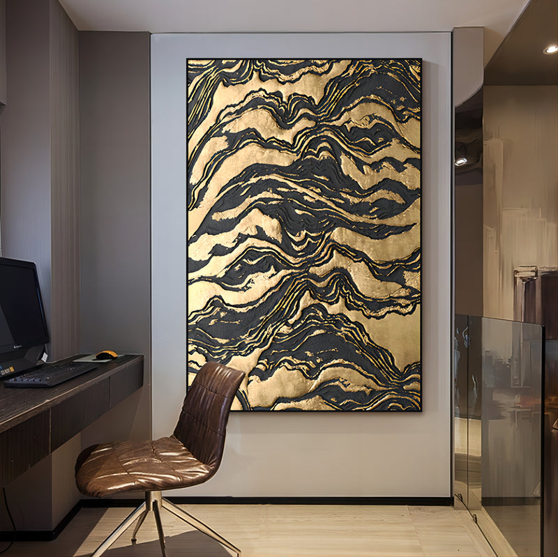 Gold and black Abstract Oil Painting Gold 3D Textured Acrylic Canvas Art Large luxury home decoration painting