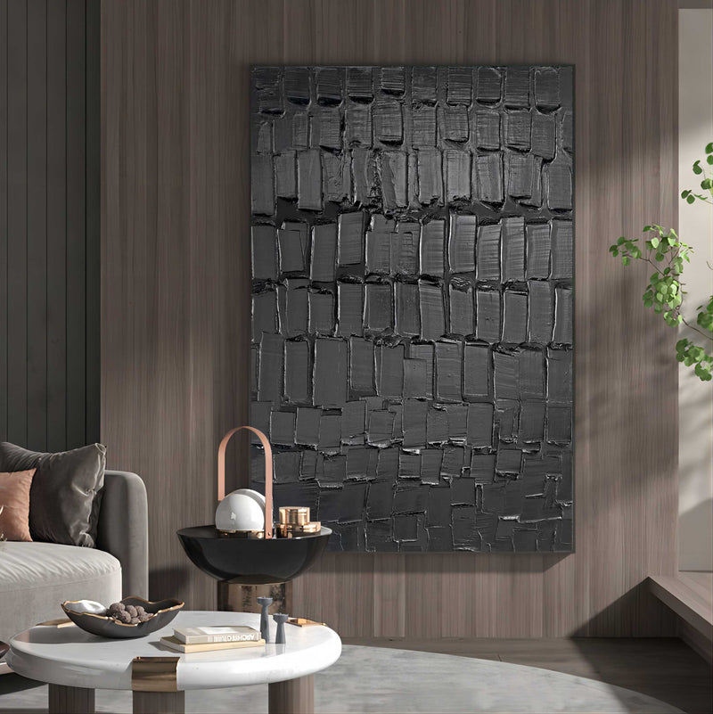 Large Black 3D Abstract Art Textured Wall Art Plaster Wall Art Minimalist Art Wall Decor Paintings