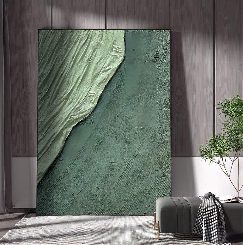 Green 3D Minimalist Abstract Painting 3D Plaster Art Green 3D Textured Abstract Wall Art on Canvas