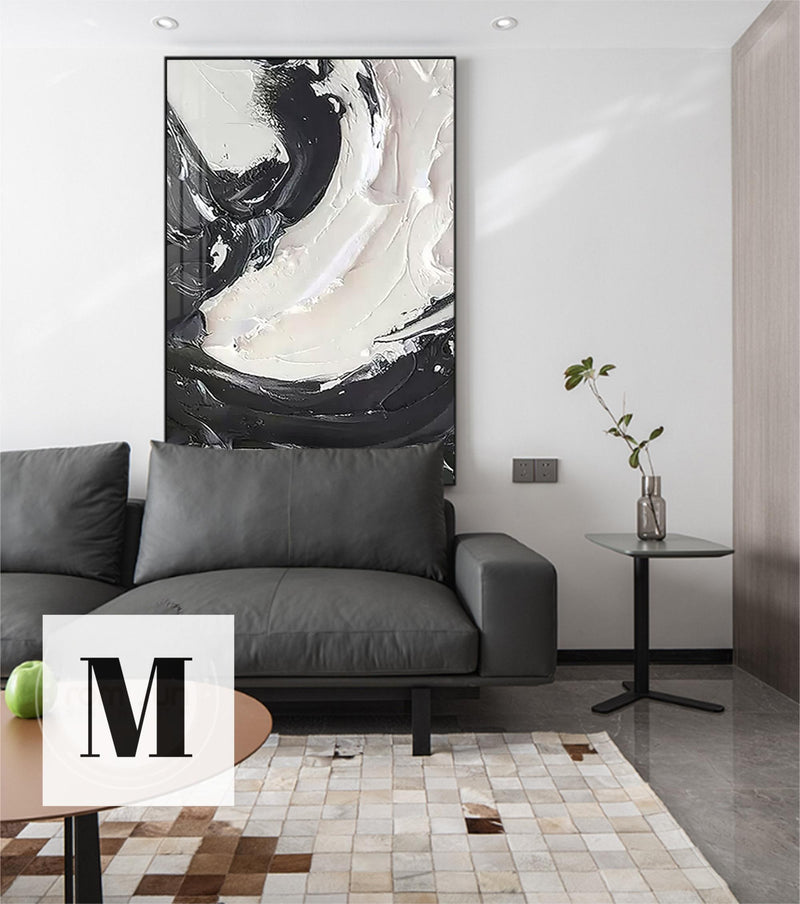 Black and White 3D Abstract Art Heavy Textured Acrylic Painting 3D Plaster Art Plaster Wall Art