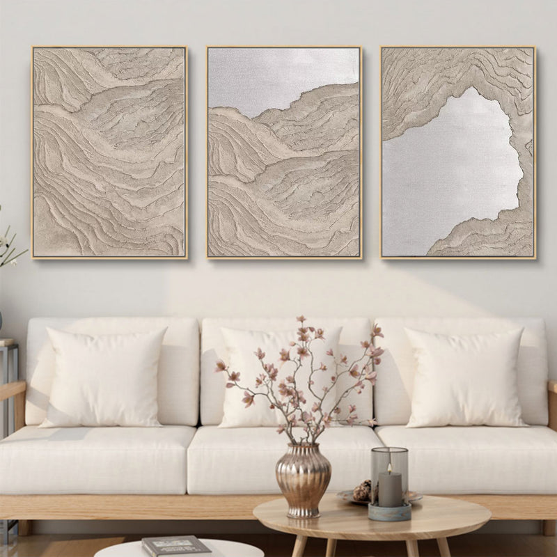 Brown 3D Abstract Painting Set of 3 Bohemian Painting 3D Textured Wall Art Brown Minimalist Abstract Canvas Art