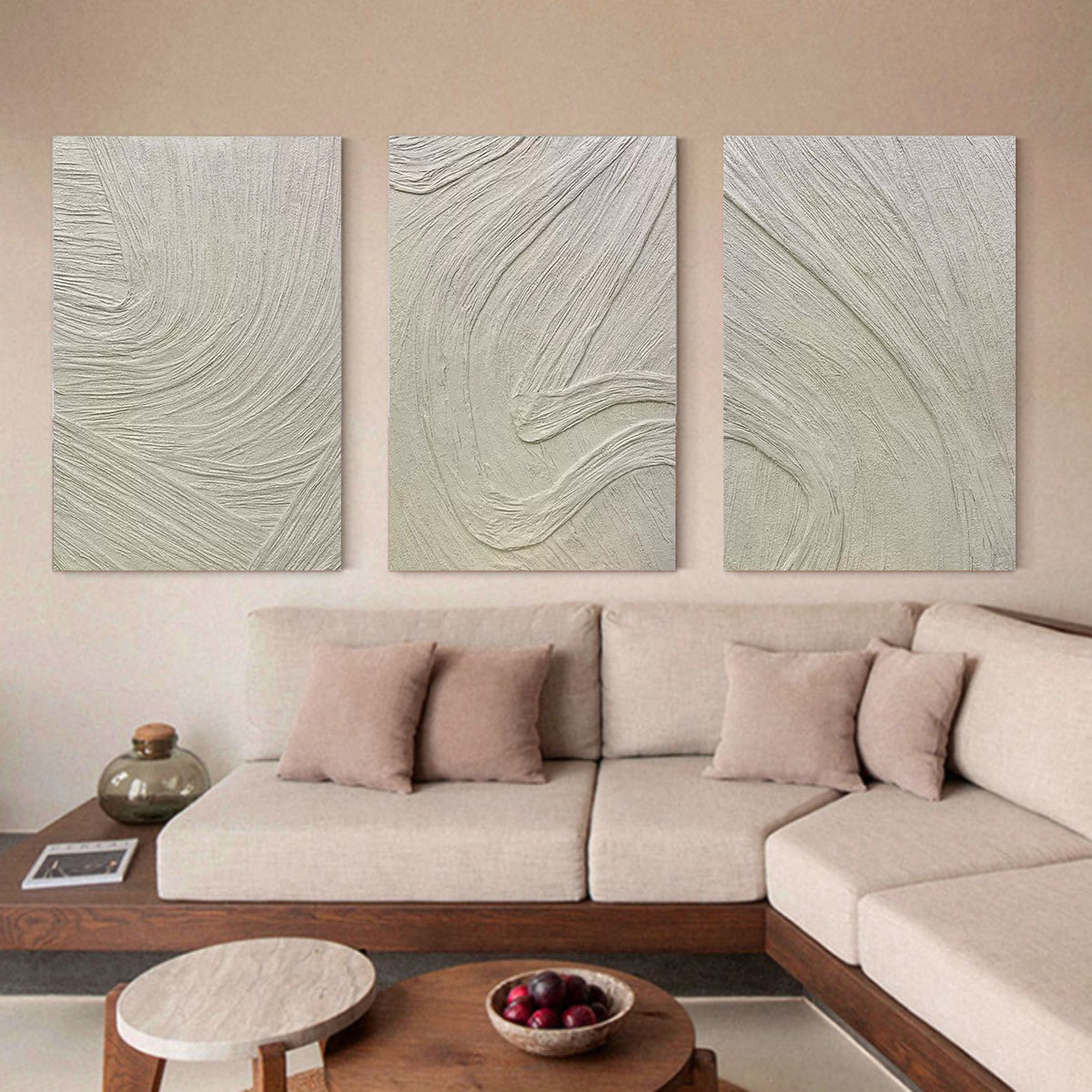 Beige Minimalist Abstract Painting Set of 3 3D Plaster Art Set of 3 3D ...