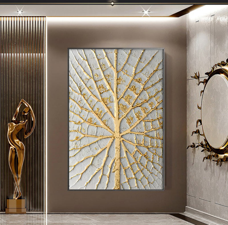 Gold and White 3D Abstract Art Gold and White Textured Acrylic Canvas Painting Luxury Home Wall Decor