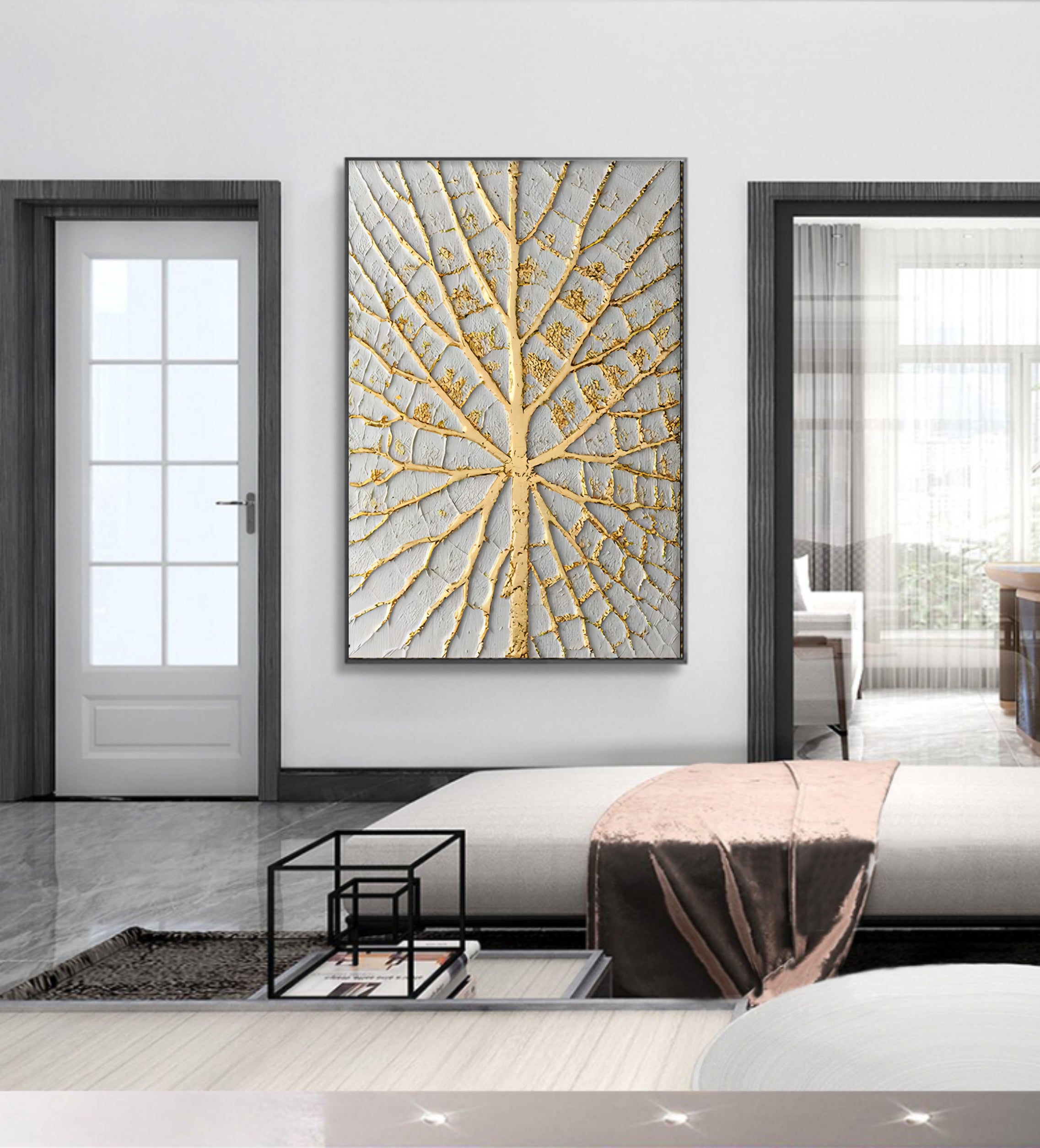Gold and White 3D Abstract Art Gold and White Textured Acrylic Canvas Painting Luxury Home Wall Decor