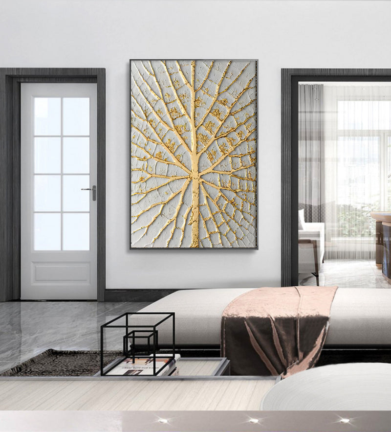Gold and White 3D Abstract Art Gold and White Textured Acrylic Canvas Painting Luxury Home Wall Decor