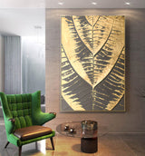 Golden Leaf 3D Textured Canvas Art Golden Acrylic Painting Luxury Home wall Hanging Painting
