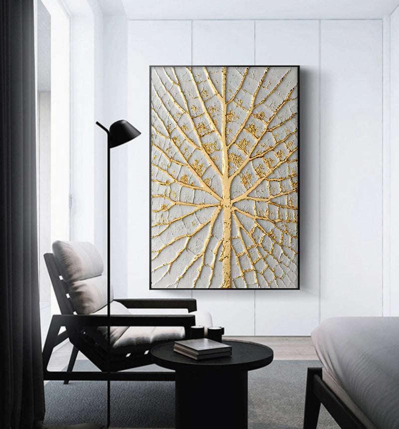Gold and White 3D Abstract Art Gold and White Textured Acrylic Canvas Painting Luxury Home Wall Decor