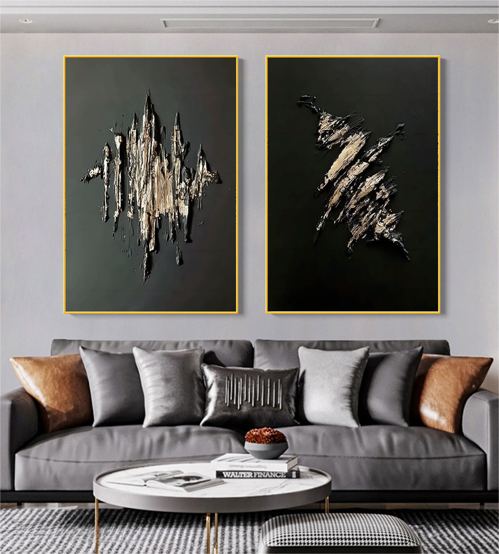 Large Black and Gold 3D Abstract Art Textured Wall Art Plaster Wall Art ...