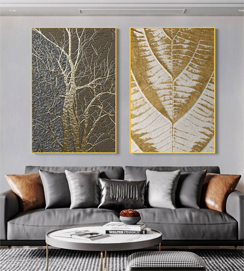 Gold 3D Texture Wall Art Set of 2 Gold Acrylic Abstract Painting Set of 2 Luxury House Decor