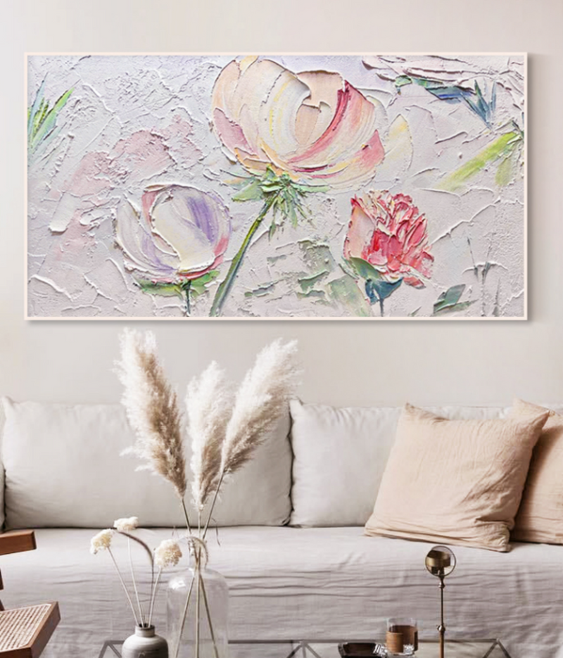 White Flower Plaster Art White 3D Flower Oil Painting Flower Textured Wall Art Large Flower Wall Decor