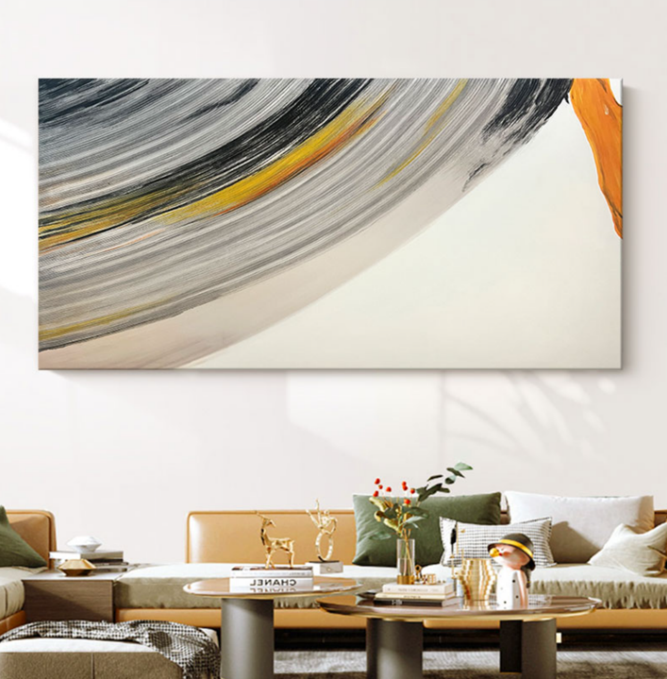 Large colorful minimalist abstract painting Panoramic colorful textured abstract wall art 3D plaster art