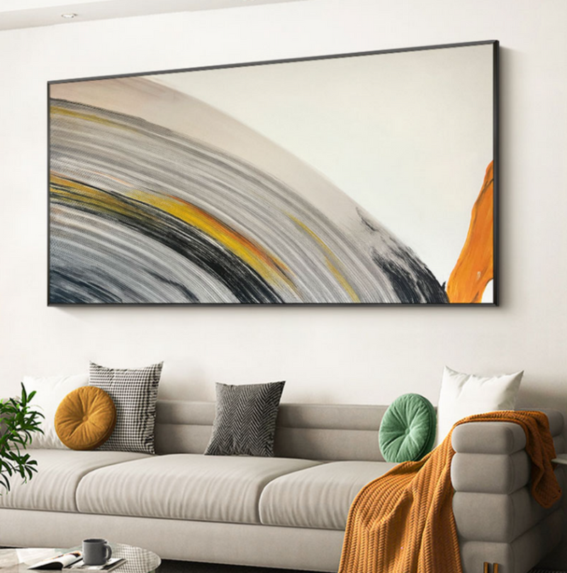 Large colorful minimalist abstract painting Panoramic colorful textured abstract wall art 3D plaster art