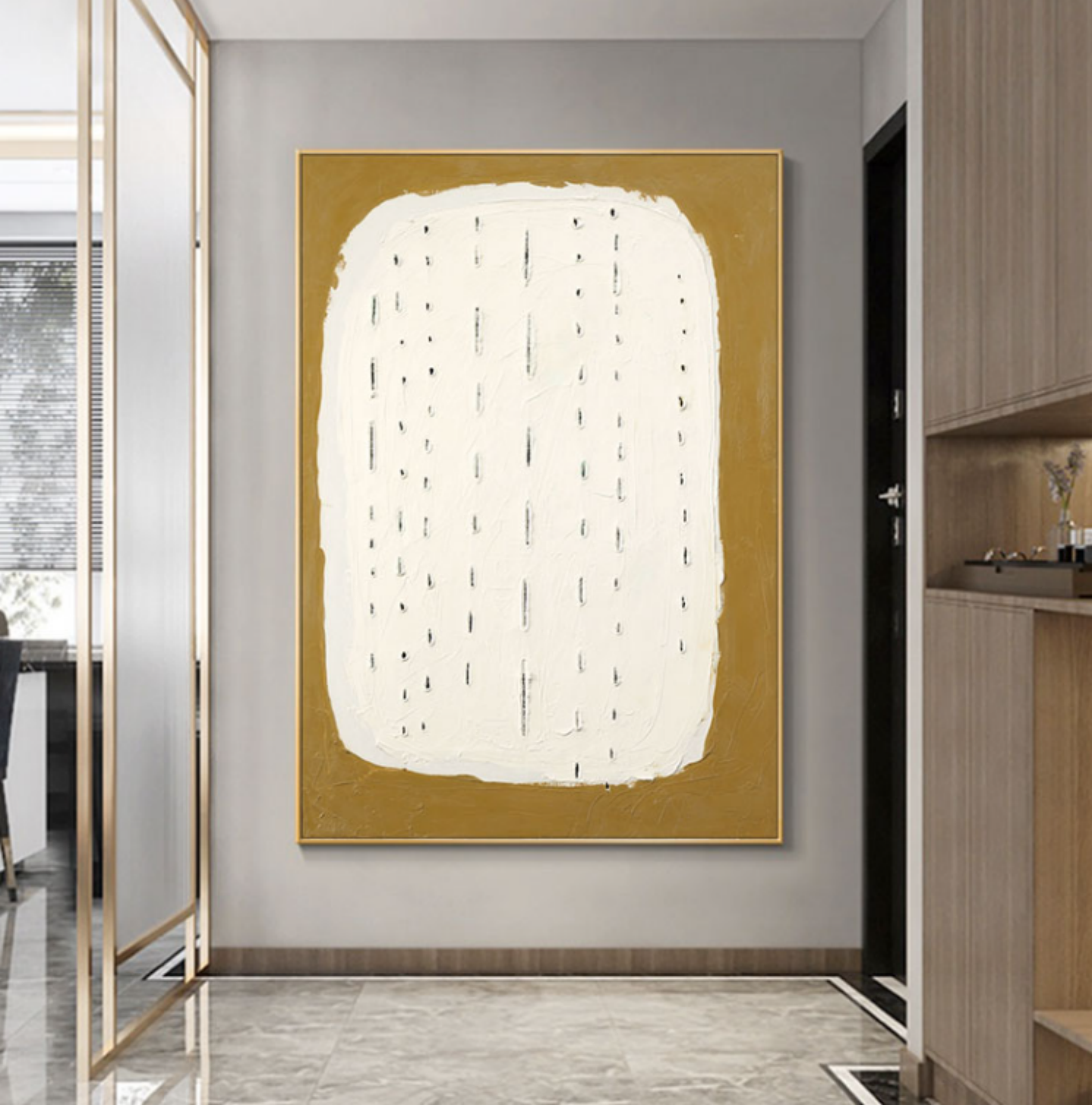 White and Green 3D Minimalist Abstract Painting  3D Textured Abstract Canvas Art 3D Plaster Wall Art