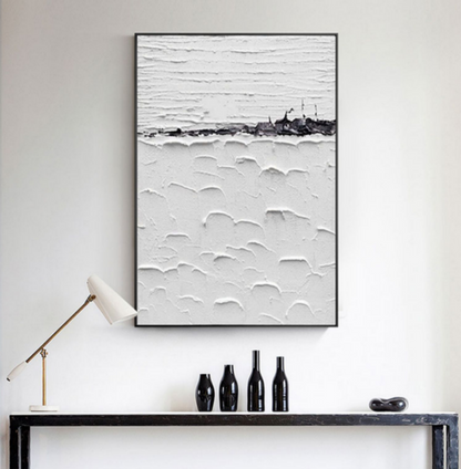 Large White Minimalist Abstract Art White Plaster Abstract Wall Art White 3D Textured Wall Painting