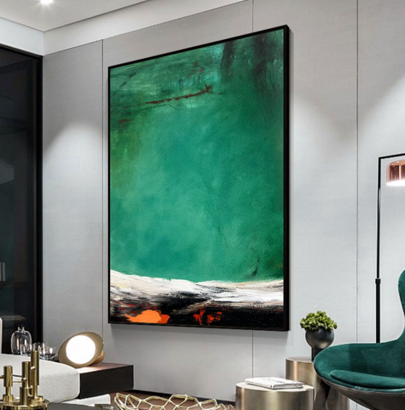 Green 3D Minimalist Abstract Painting Green 3D Textured Canvas Art Wabi-Sabi Wall Art Green Painting