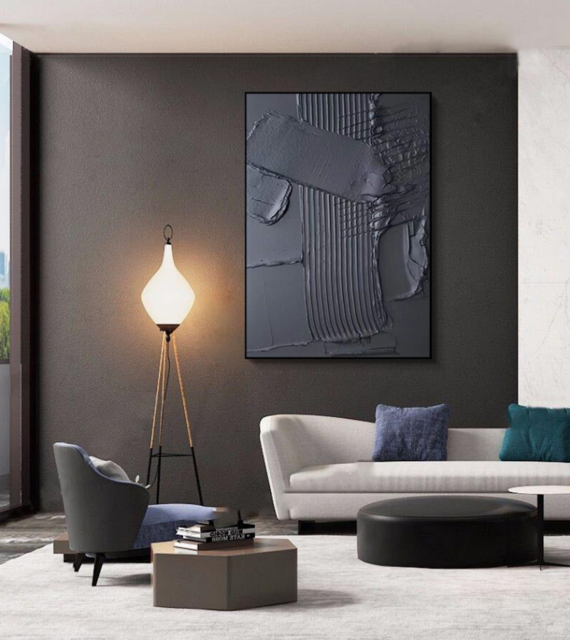 Black 3D Textured Abstract Painting Black Minimalist Abstract canvas Art 3D Plaster Abstract Art