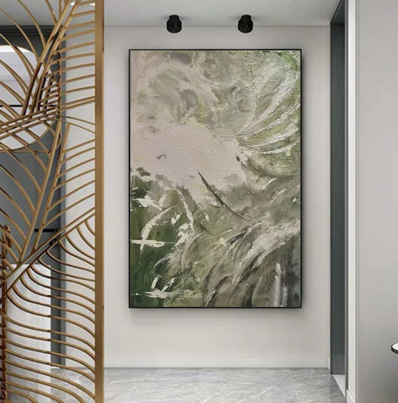 Large Green 3D Textured Acrylic Abstract Painting Green 3D Minimalist Abstract Art WabiSabi Wall Art