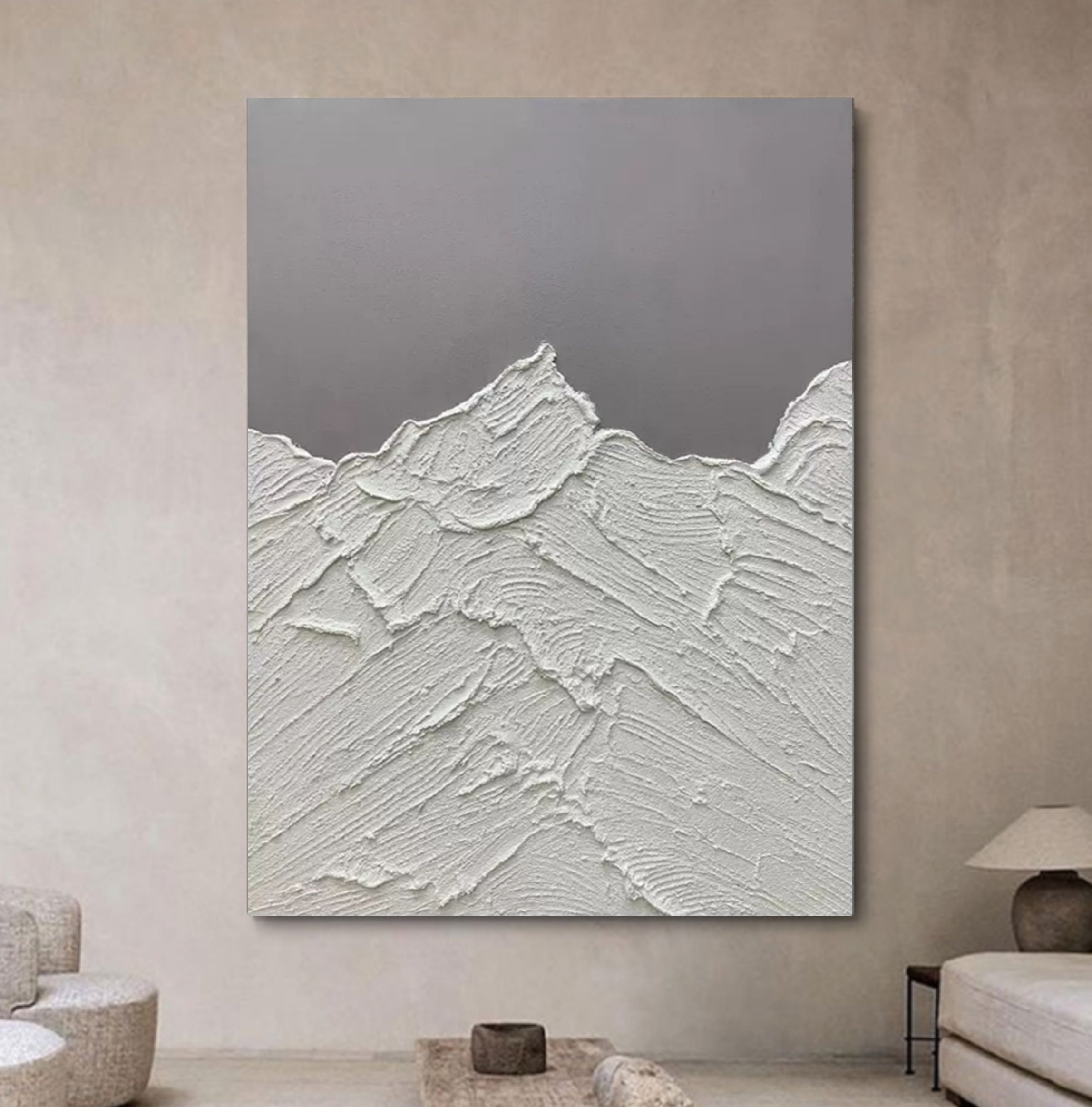 White Plaster Art White 3D Textured Abstract Painting White Minimalist Living Room Wall Decor Painting