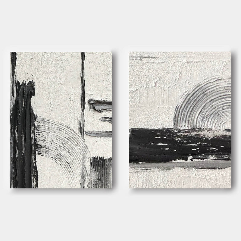 Black and White Abstract Canvas Art Set of 2 Black and White Oil Painting Textured Wall Art Set of 2 Modern Abstract Art