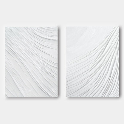 white 3d plaster abstract art on canvas set of 2 plaster wall art White texture wall painting set of 2