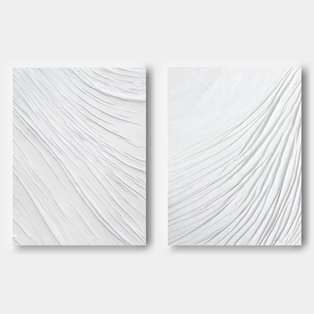 white 3d plaster abstract art on canvas set of 2 plaster wall art White