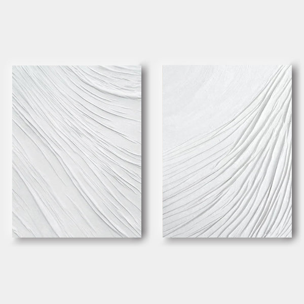 white 3d plaster abstract art on canvas set of 2 plaster wall art White texture wall painting set of 2