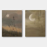 Moon Oil Painting Set of 2 Moon Landscape Art Canvas Set of 2 Wabi Sabi Painting Textured Wall Art