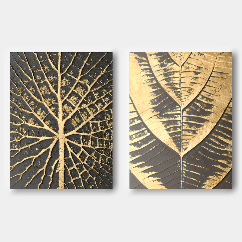 Gold and Black 3D Abstract Painting Set of 2 Gold 3D Textured Wall Art Light Luxury Canvas Art