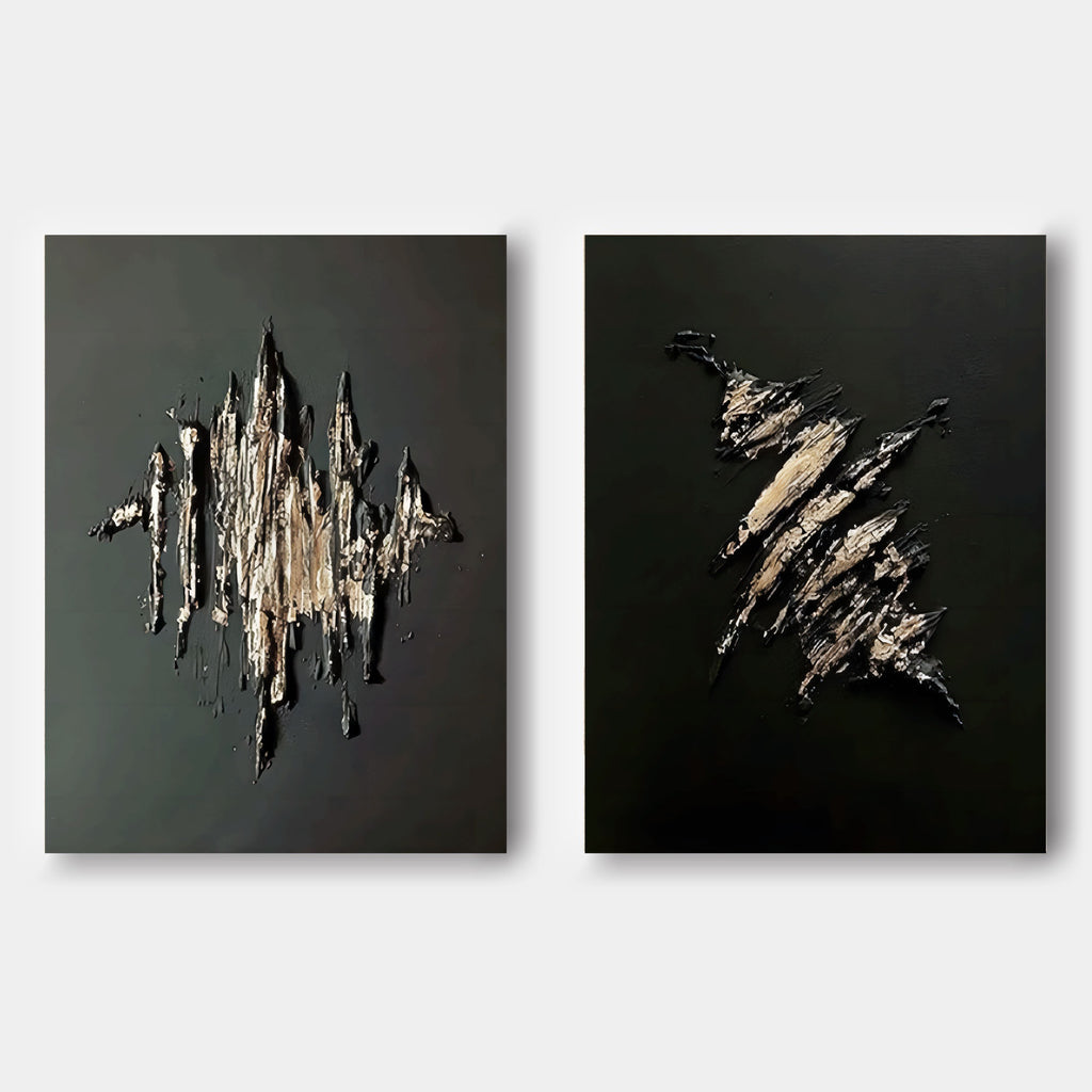 Large Black and Gold 3D Abstract Art Textured Wall Art Plaster Wall Art