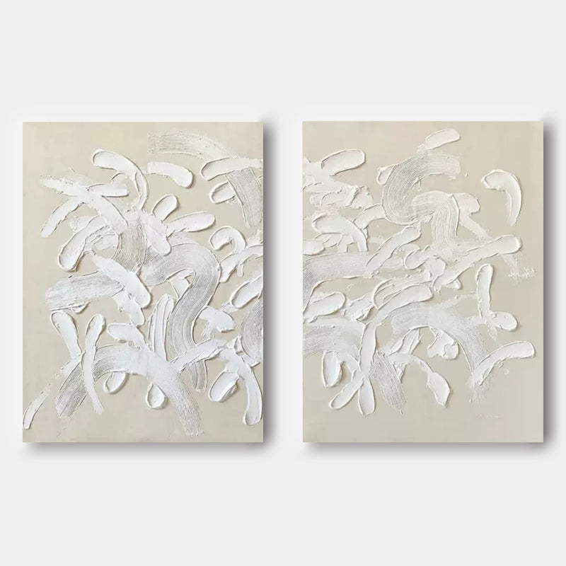Set of 2 3D Beige Art Canvas Abstract Beige Oil Painting Set of 2 Beige Textured Wall Art Set of 2