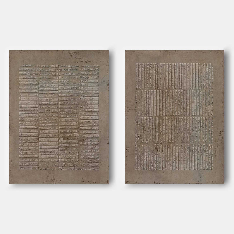 Large Brown 3D Abstract Art Wabi-Sabi Wall Art Textured Wall Art Minimalist Canvas Painting Set of 2