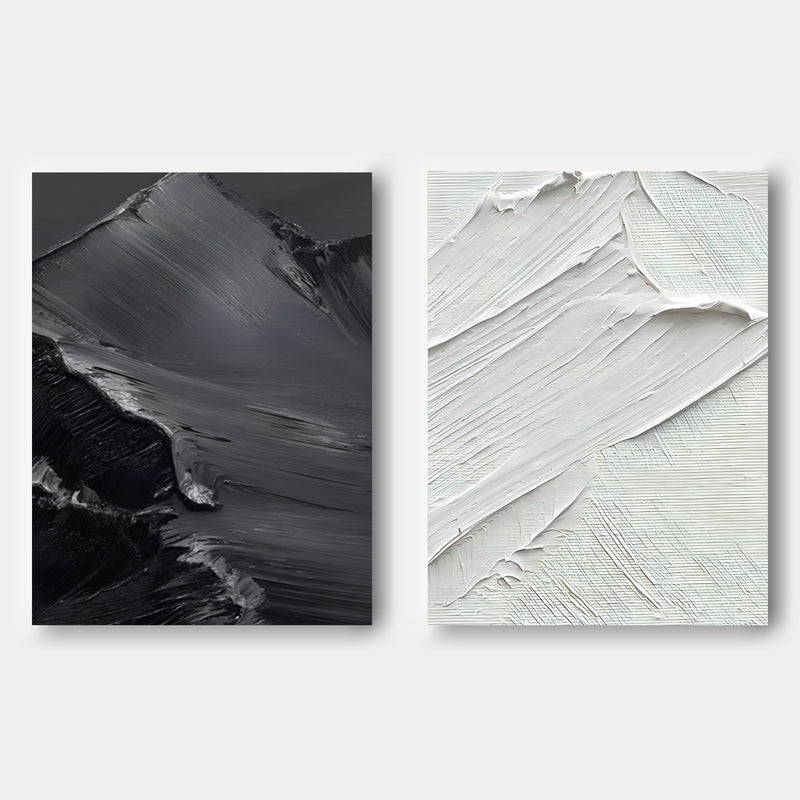 Black and White Abstract Painting Set of 2 Black and White Texture Wall Art Set of 2 Living Room Decorative Painting Set of 2
