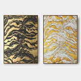 Gold and Black 3D Abstract Painting Set of 2 Gold 3D Textured Wall Art Luxury Living Room Wall Decor