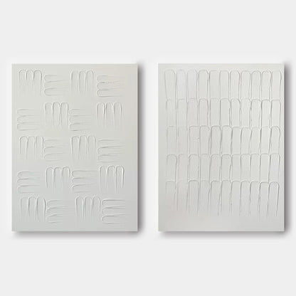 White 3D minimalist abstract painting set of 2 White plaster abstract art on canvas set of 2 textured wall art