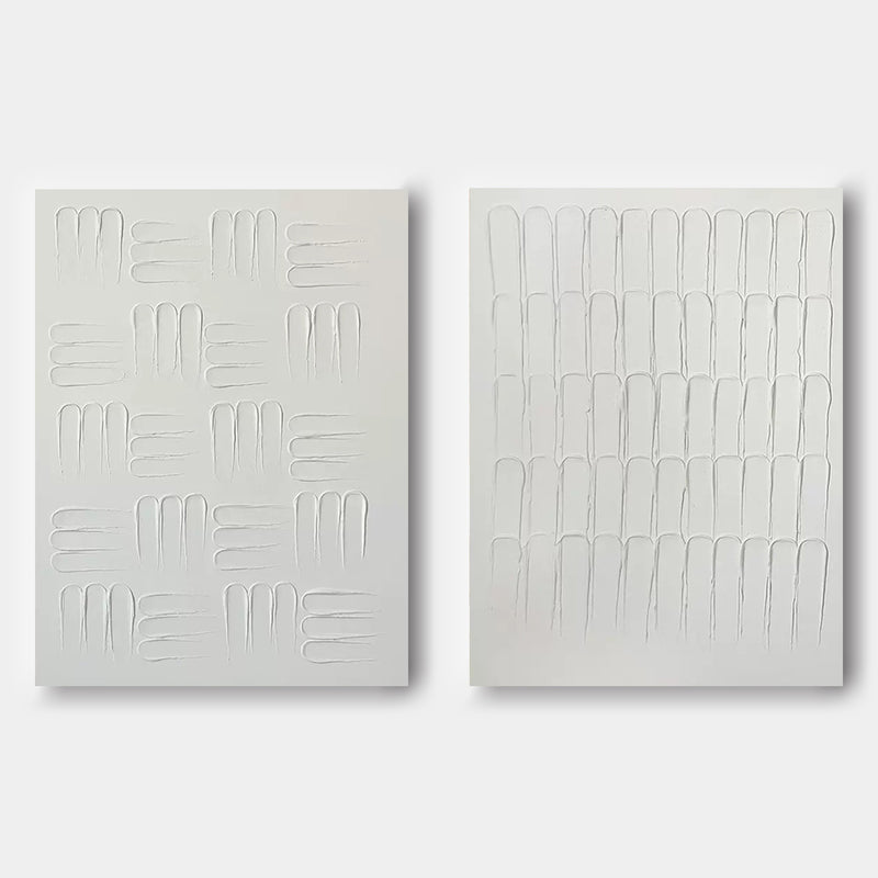 White 3D minimalist abstract painting set of 2 White plaster abstract art on canvas set of 2 textured wall art