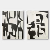Set of 2 3D Black and White Art Canvas Abstract Black and White Oil Painting Set of 2 Wabi Sabi Wall Art