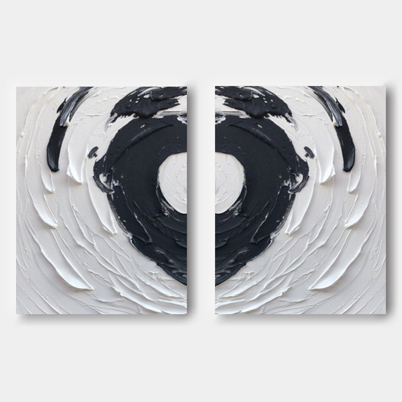 Black and White 3D Abstract Painting Set of 2 Black and White Textured Wall Art Set of 2 Plaster Abstract Canvas Painting