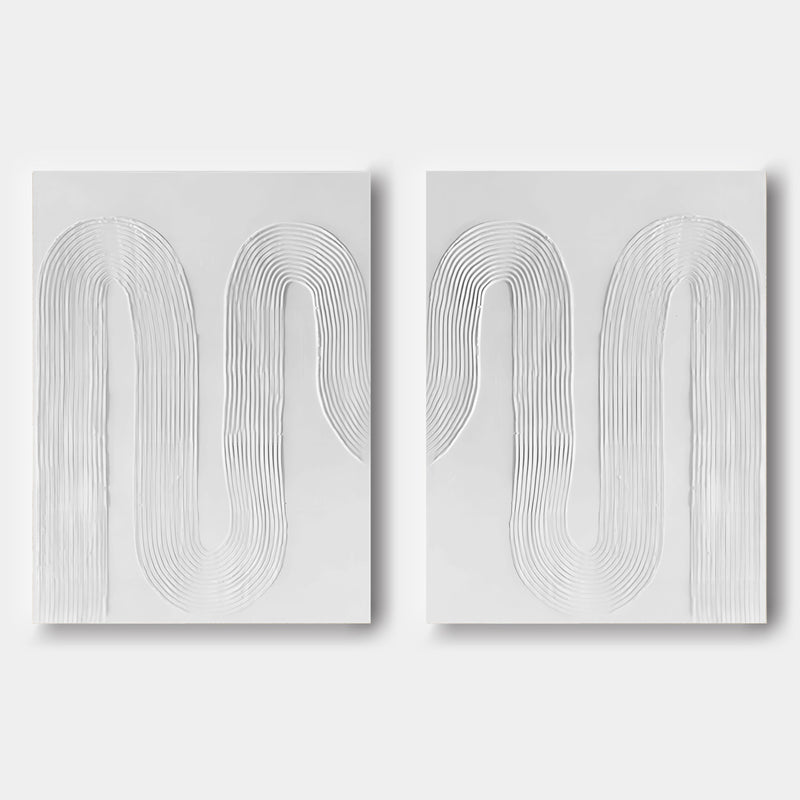Large White 3D Abstract Art Textured Wall Art Plaster Wall Art Minimalist Canvas Painting Set of 2
