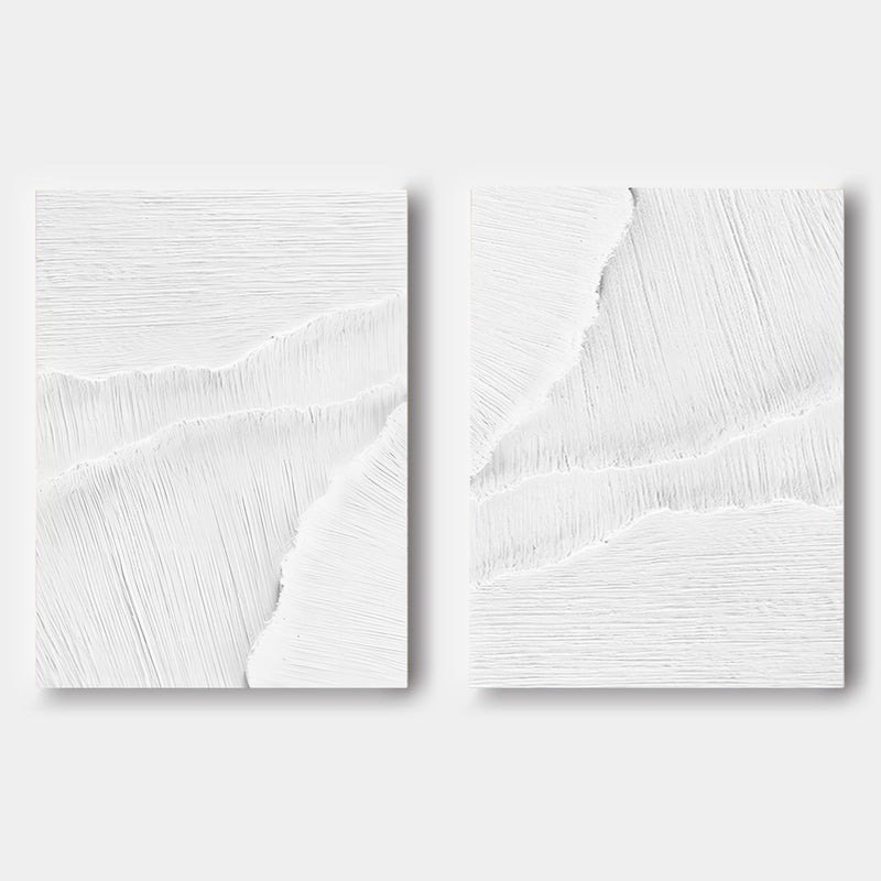 Large White 3D Abstract Art Textured Wall Art Plaster Wall Art Minimalist Canvas Painting Set of 2