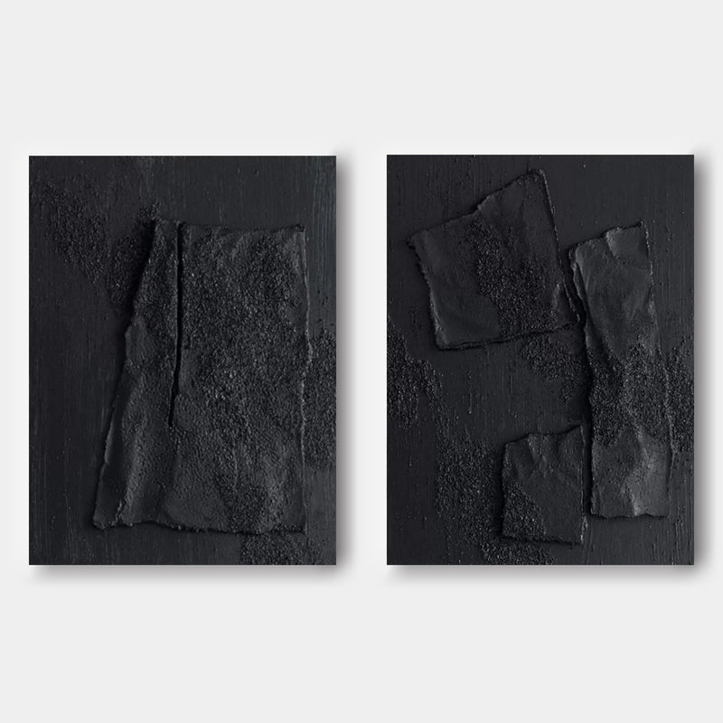 Black 3D Abstract Art Set of 2 Black 3D Textured Wall Art Set of 2 Black Minimalist Canvas Art Set of 2