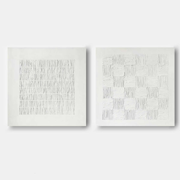 White 3D Abstract Art Set of 2 White Textured Acrylic Abstract paintings White Plaster Wall Art