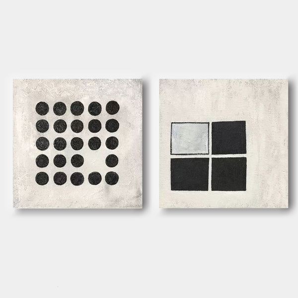 Wabi-Sabi Painting Set of 2 Black and White 3D Minimalist Art Set of 2 on Canvas Textured Acrylic Abstract Painting